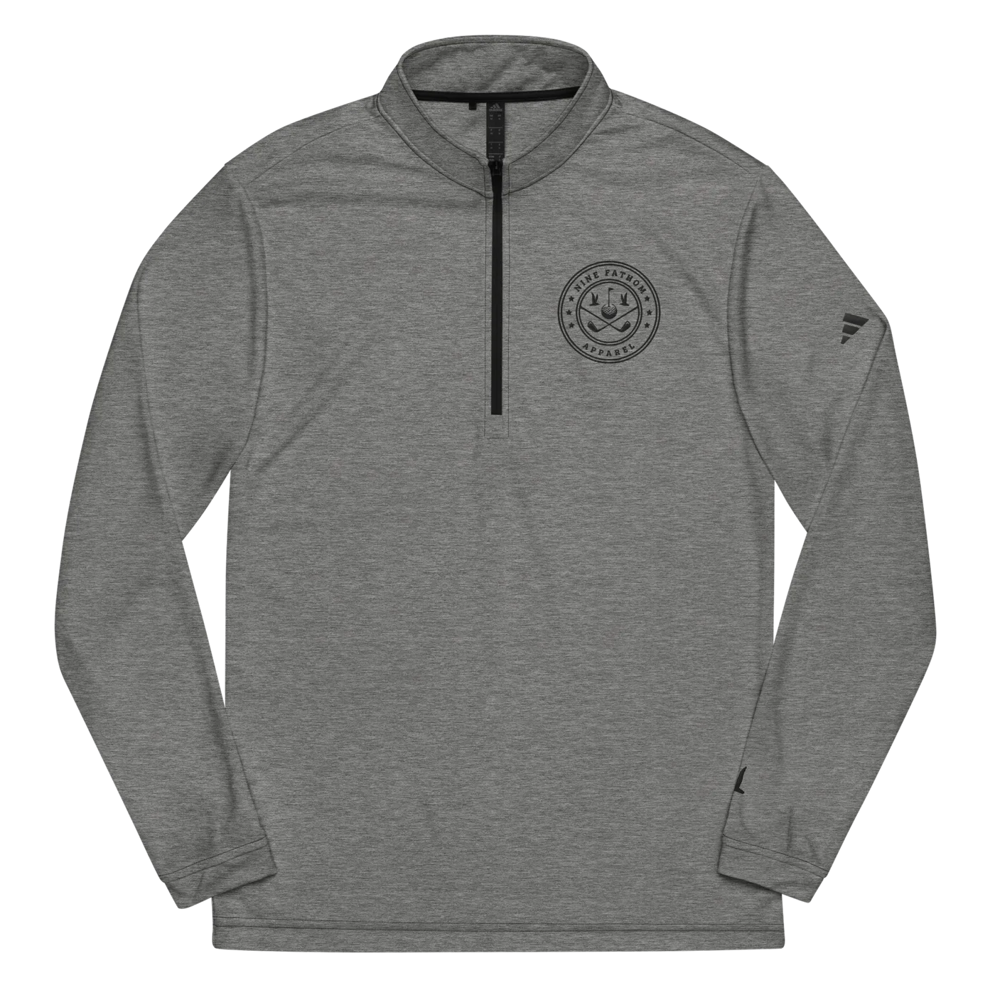 The Flagship Quarter-Zip in black heather with the embroidered crest